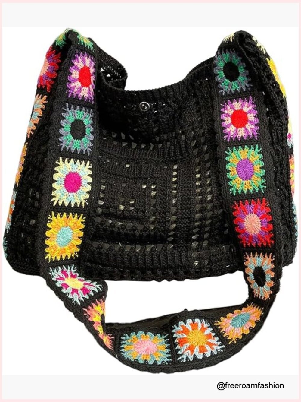 Boho Embroidery Crossbody Bag Crochet Knit Shoulder Bag Tote Handbag